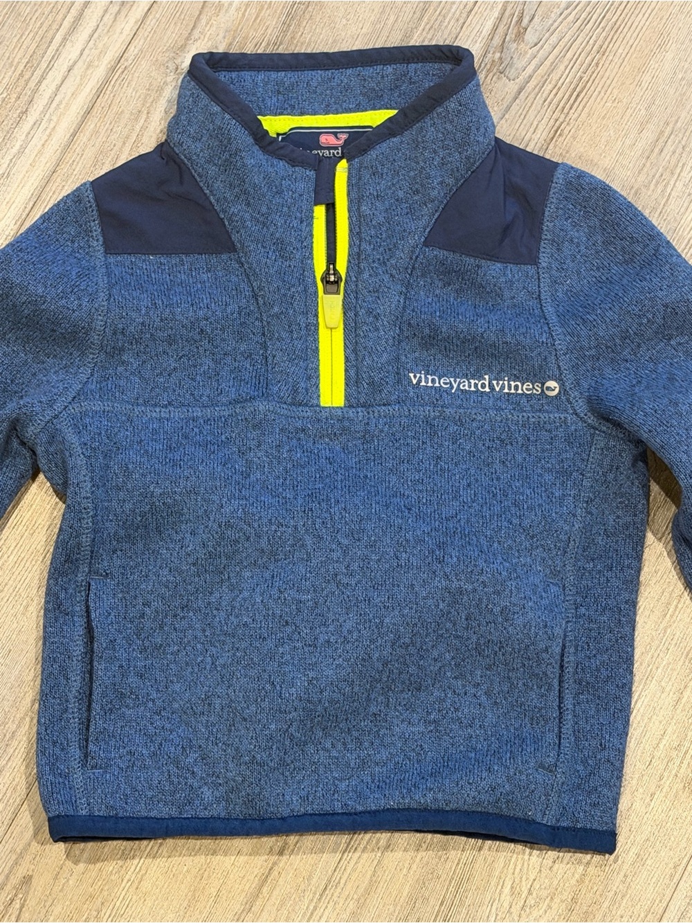 Vineyard Vines Kids Blue Heather Quarter-Zip Pullover with Yellow Zip
